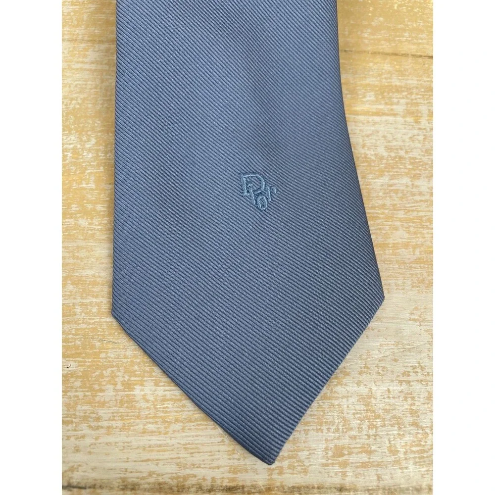 Christian Dior Vintage Blue Silk Tie Embroidered Monogram Logo 56